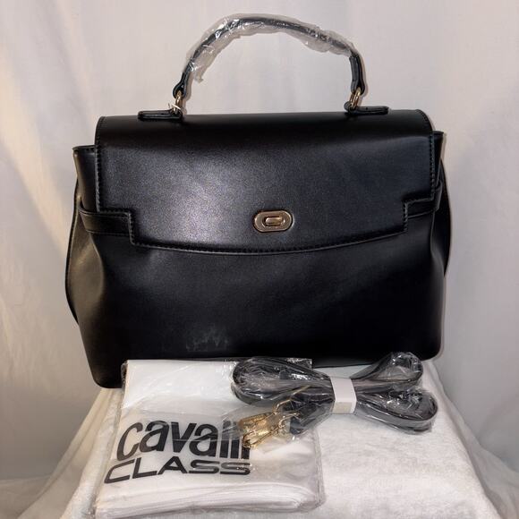 Cavalli Tatiana Large Top Handle TOTE Black Crossbody Strap MSRP $118 NWT - Picture 1 of 12